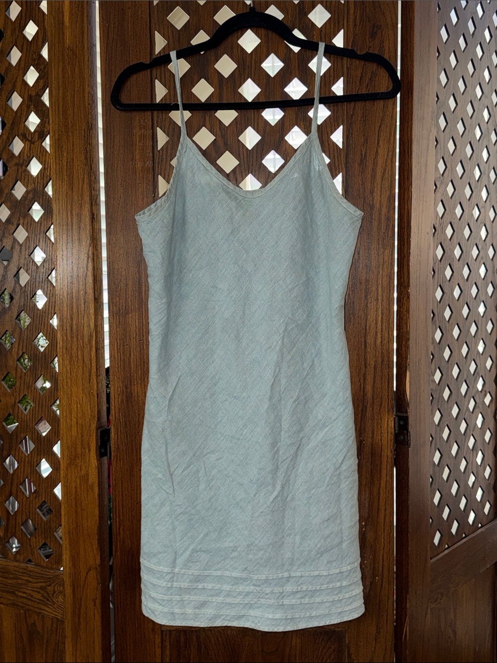 Minimal Light Blue Linen Mini Slip Dress with Spaghetti Straps